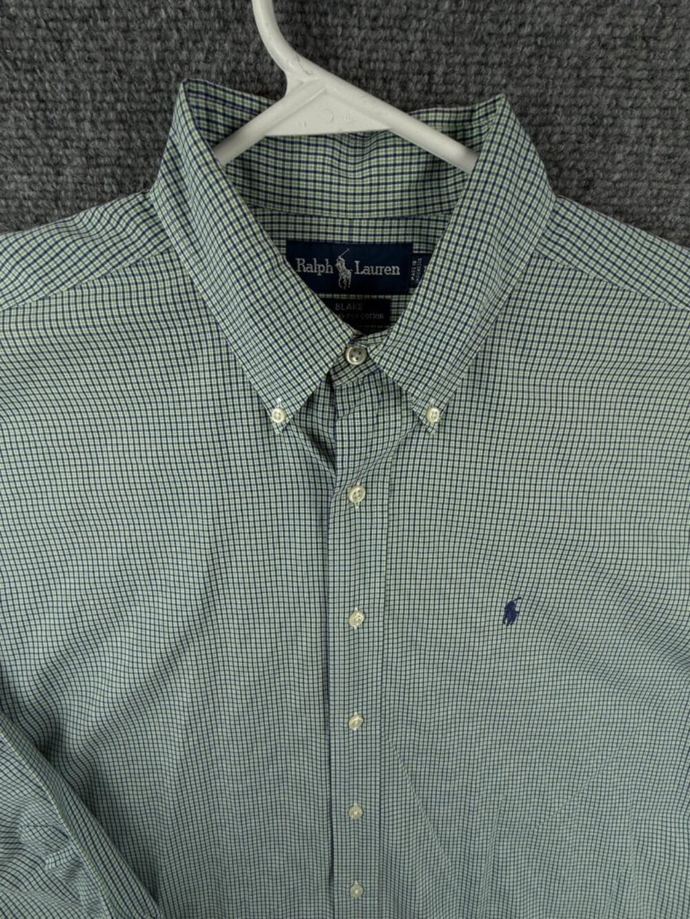Ralph Lauren Button Up Shirt Long Sleeve Men Cotton Green Check Large Blake